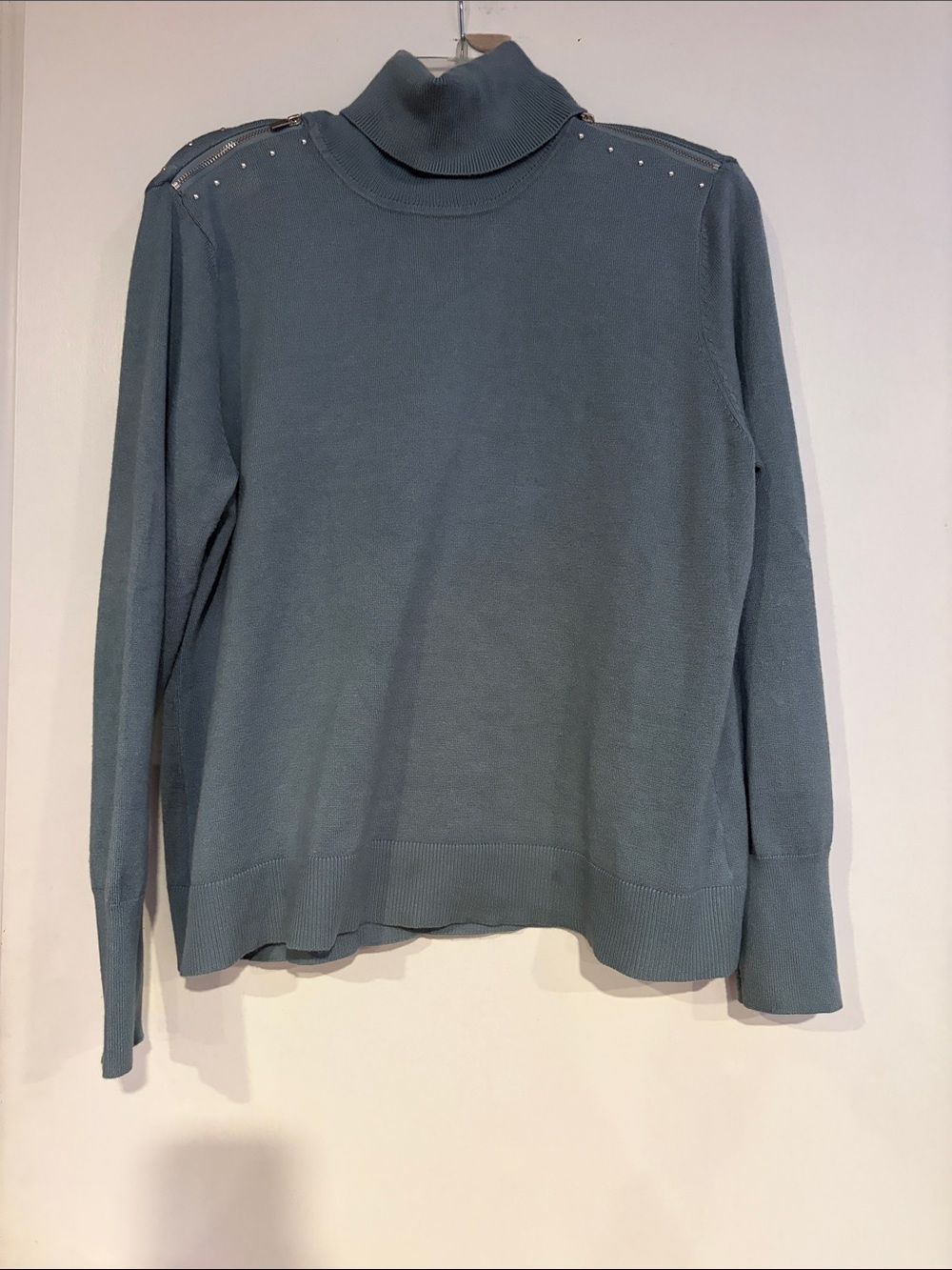 Women's Turtleneck Sweater with Shoulder Studs — Dusty Blue